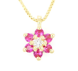 18 carati Oro giallo - Collana con pendente - 0.01 ct Diamante - Rubellite