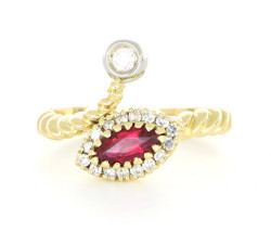 18 carati Oro giallo - Anello - 0.21 ct Diamante - Rubellite