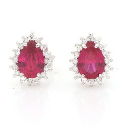 18 carati Oro bianco - Orecchini Diamante - Rubellite